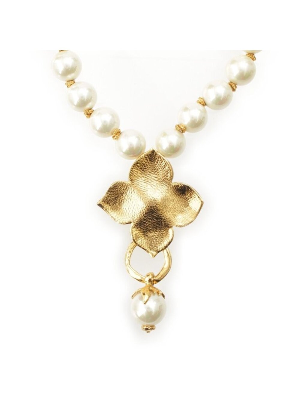 Saint Laurent Vintage Flower Pearl Necklace Gold